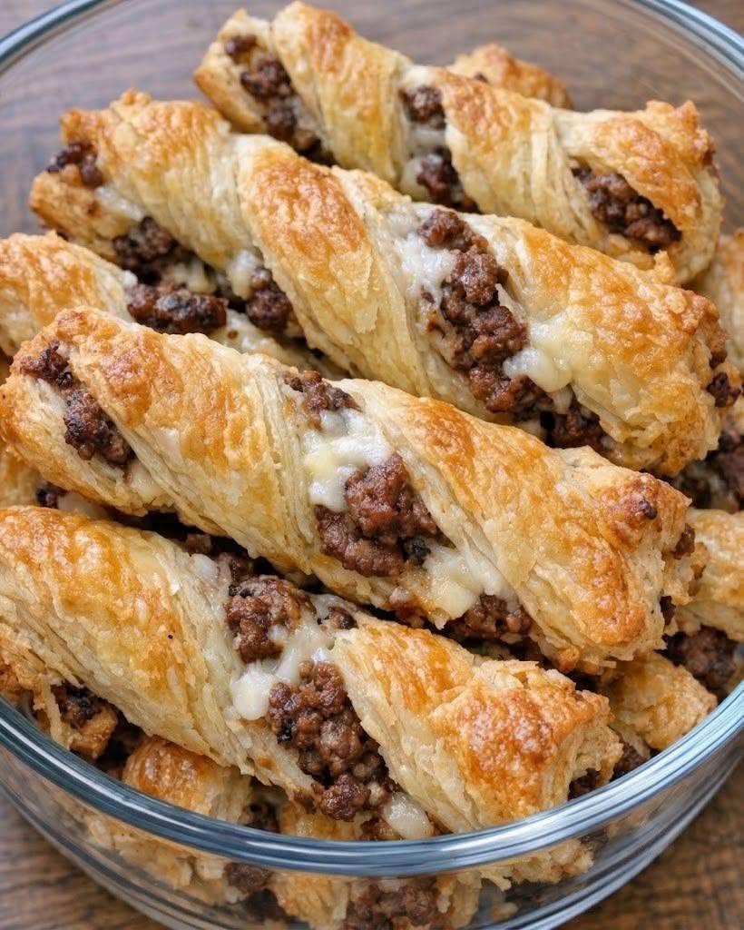 beef and cheese puff pastry twists