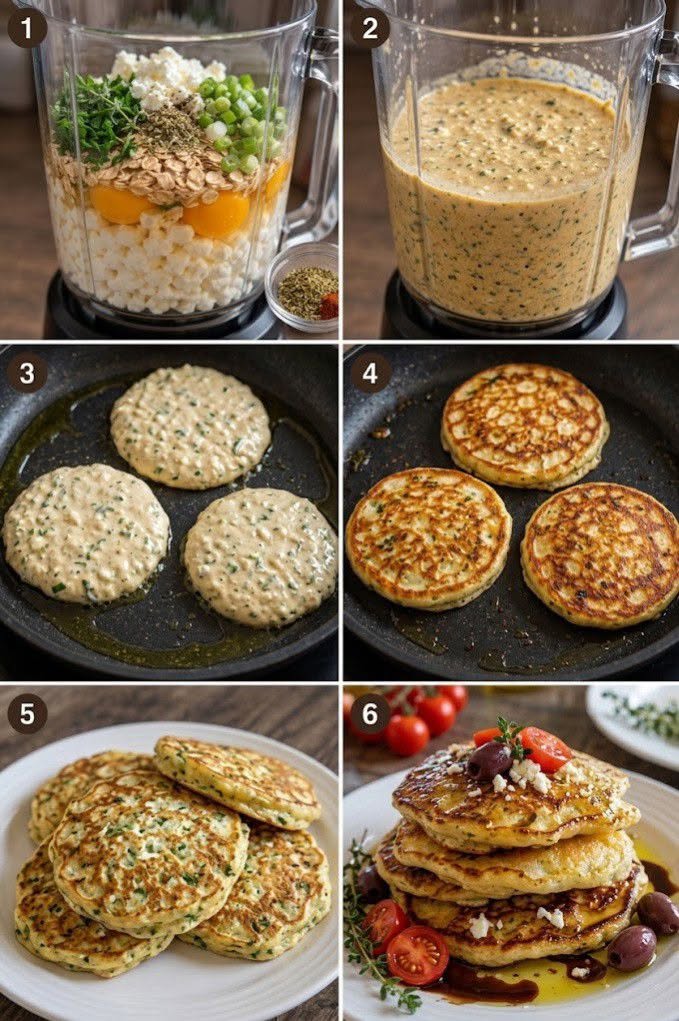 high-protein savory oatmeal and cottage cheese pancakes