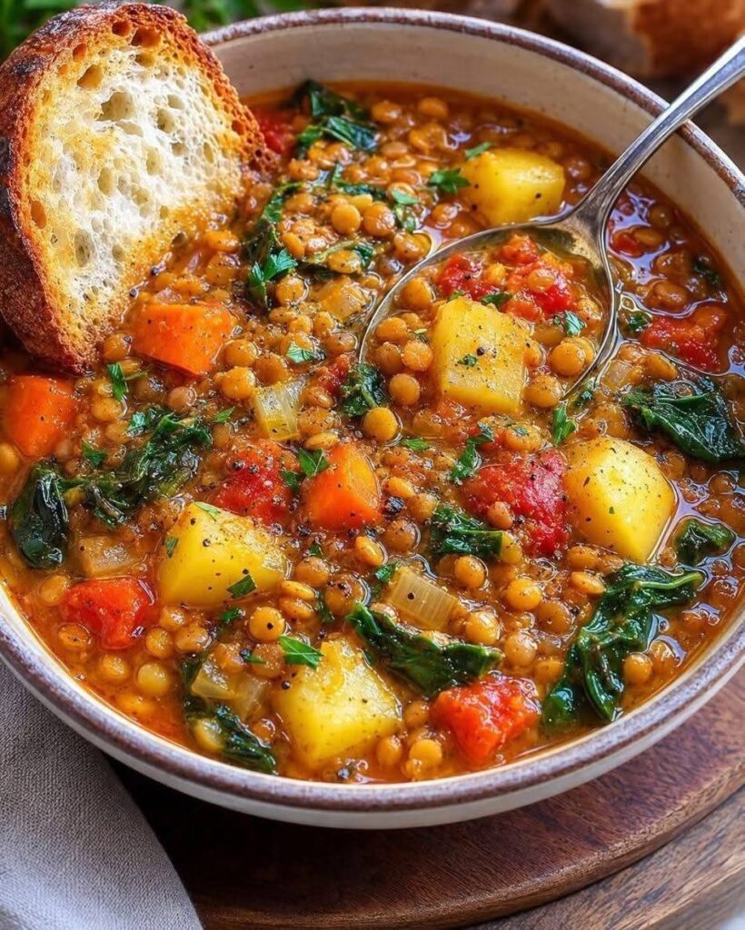 hearty Mediterranean lentil and vegetable soup