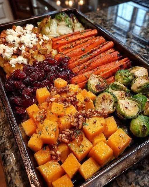 Caramelized Butternut Squash, Carrots, Brussels Sprouts
