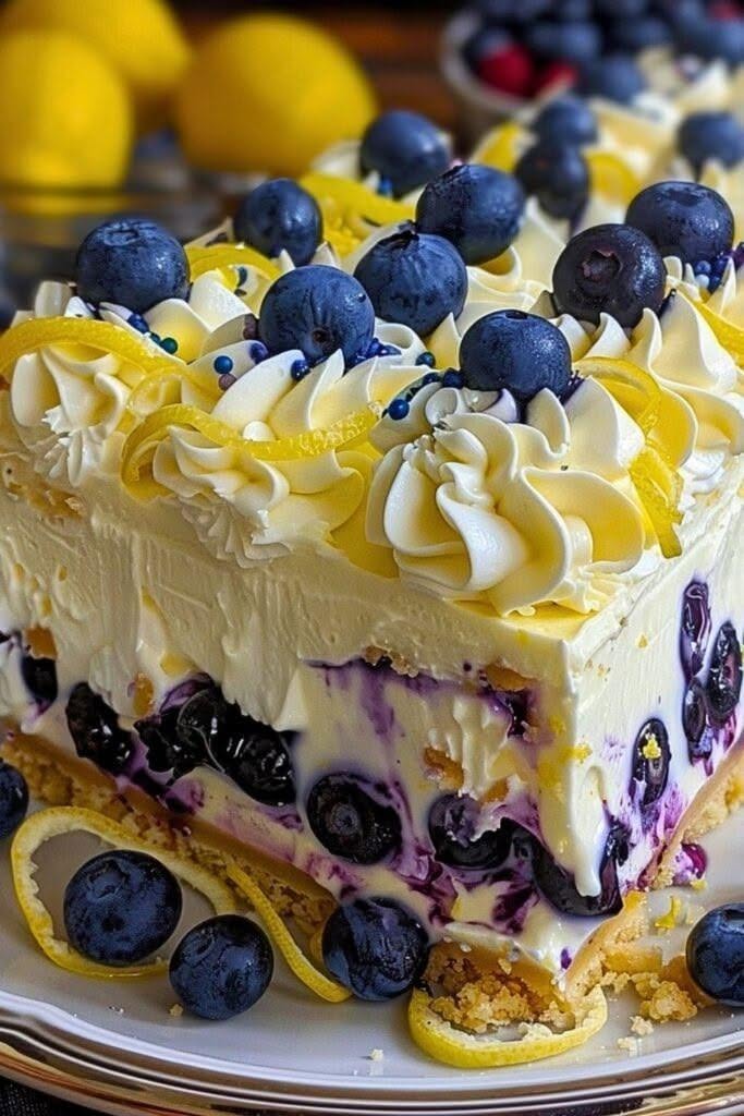 No-bake lemon dazzling blueberry cream cake