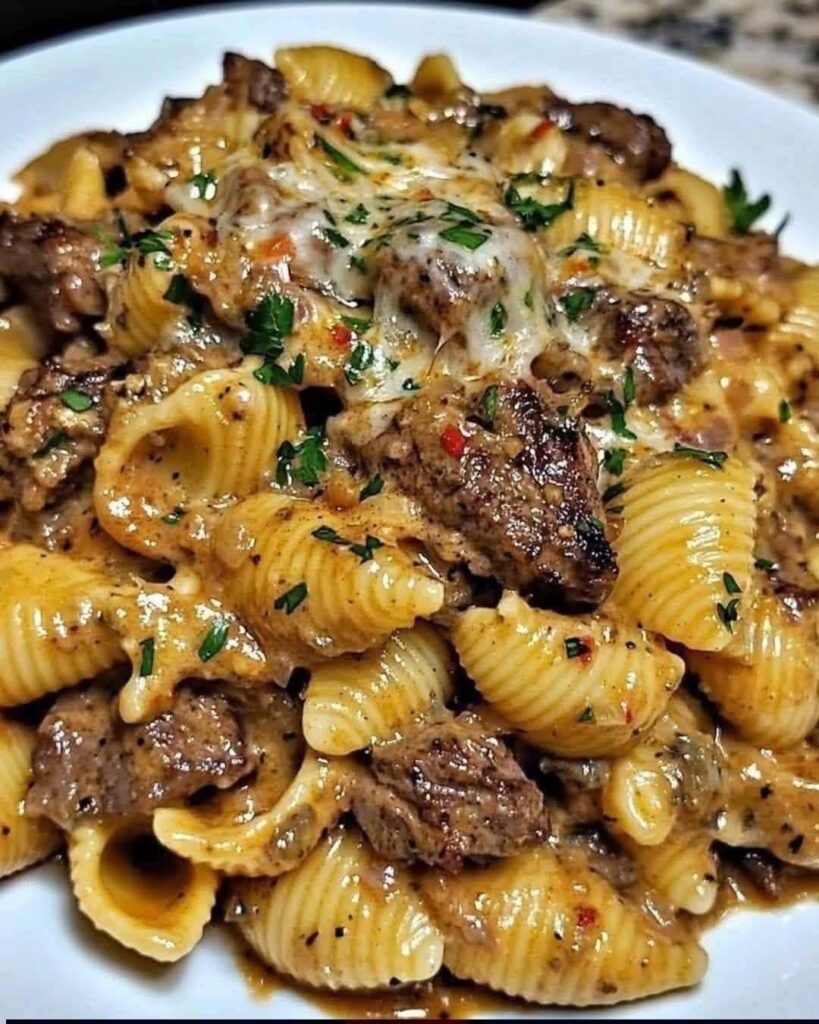 Creamy Beef and Shell Pasta Skillet