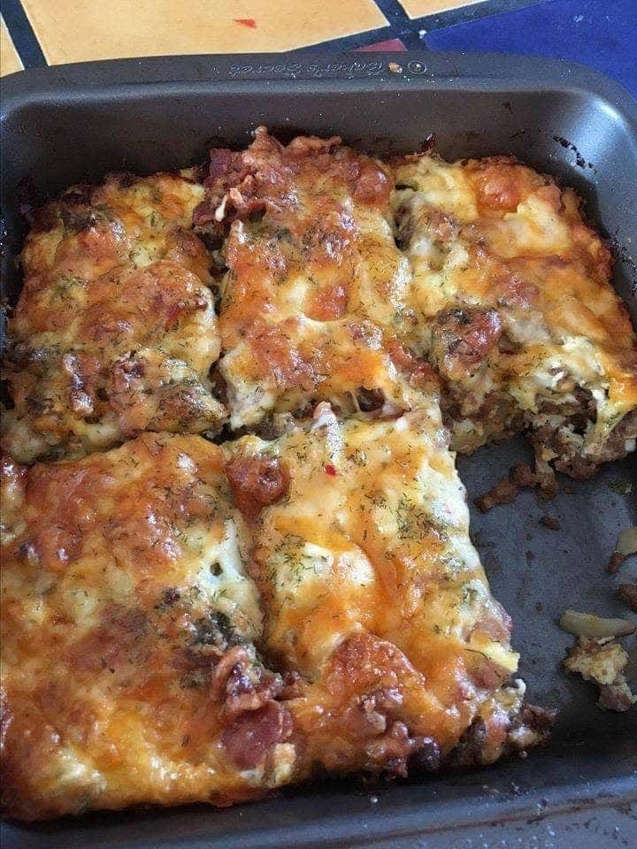 freshly baked bacon cheeseburger casserole