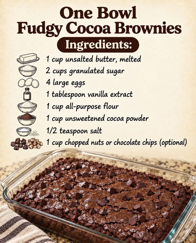One Bowl Fudgy Cocoa Brownies