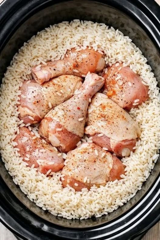Pour uncooked rice into the crock with chicken and walk awayit comes out fluffy and comforting..