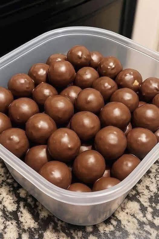 homemade chocolate-coated peanut butter balls