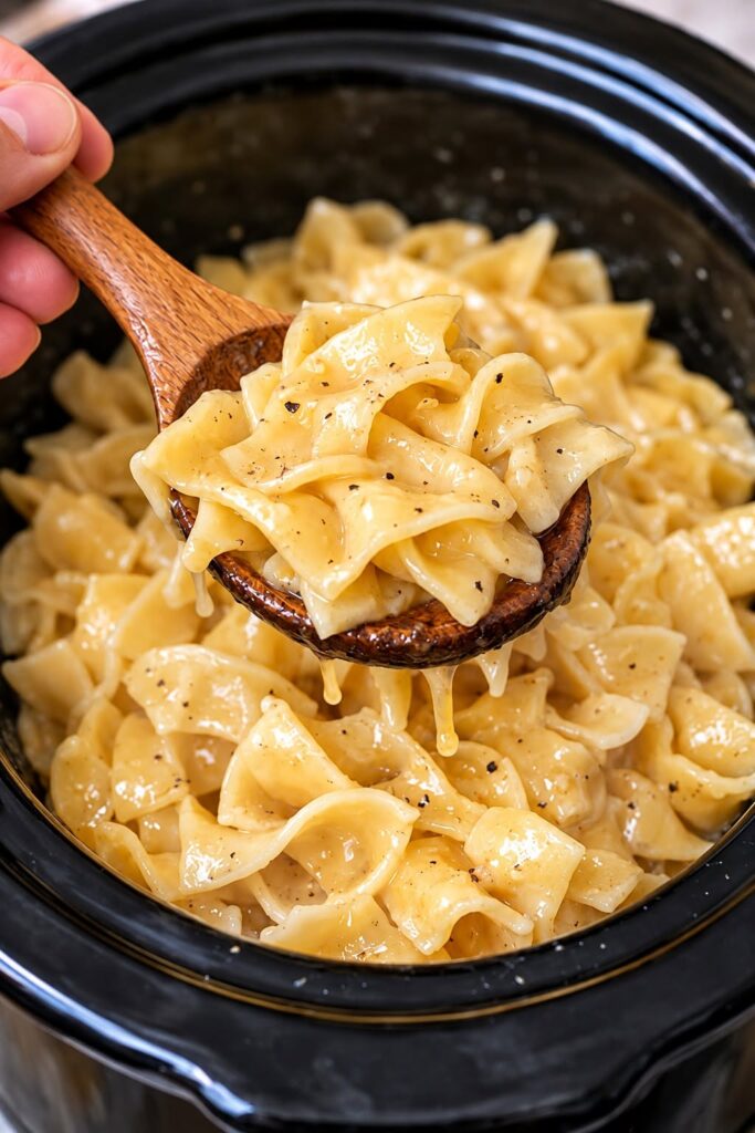 slow cooker 3-ingredient Amish butter noodles