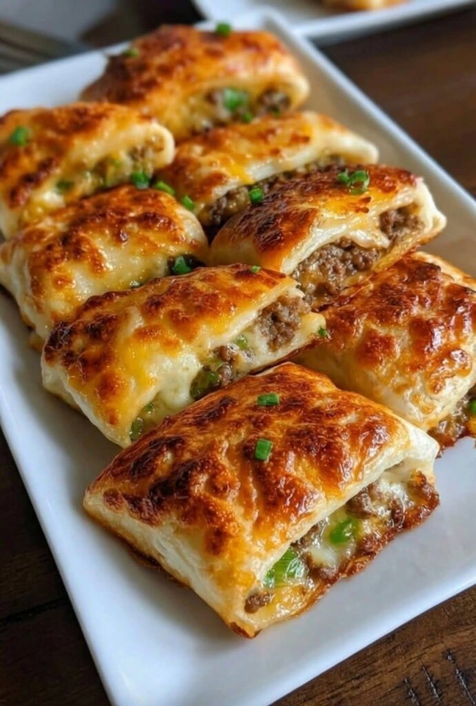 Cheesy Beef Puff Pastry Pockets