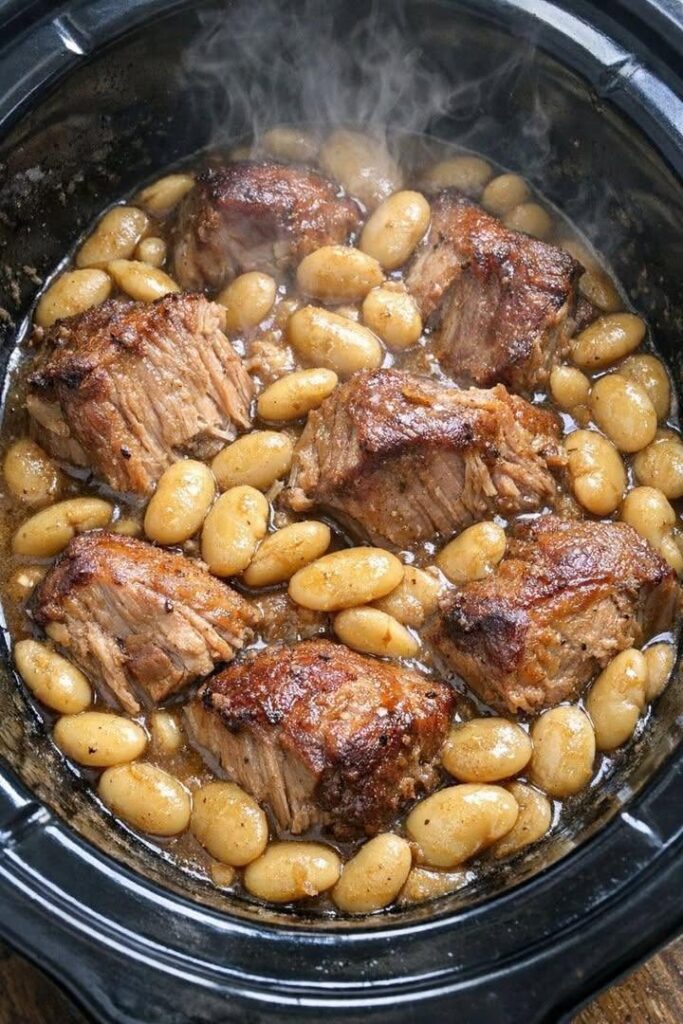 Slow Cooker Garlic Butter Steak Bites with Potatoes