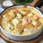 Creamy Garlic Cod and Shrimp Skillet