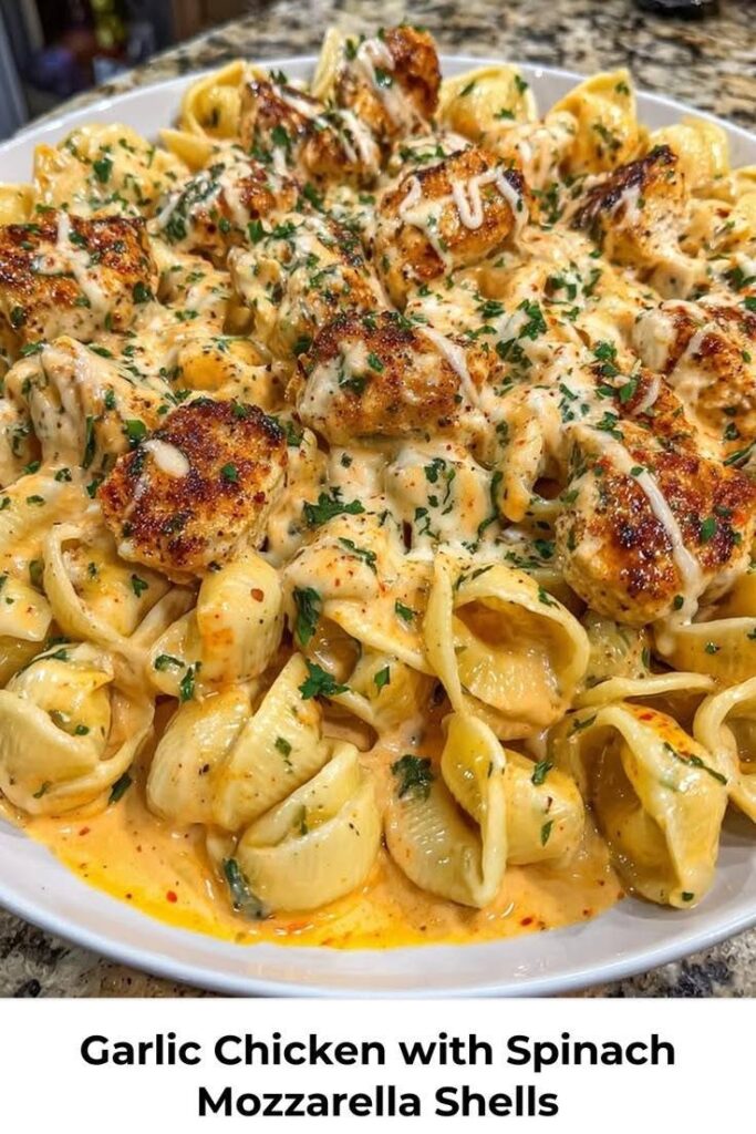 Creamy Chicken Shell Pasta with Mozzarella Sauce