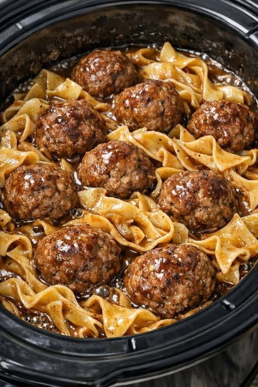Slow Cooker Amish Meatballs and Noodles