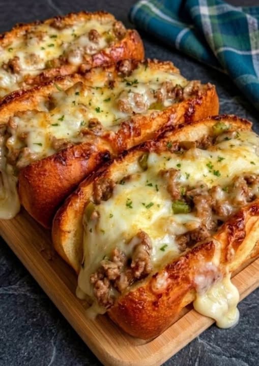 Philly Cheesesteak Stuffed Garlic Bread