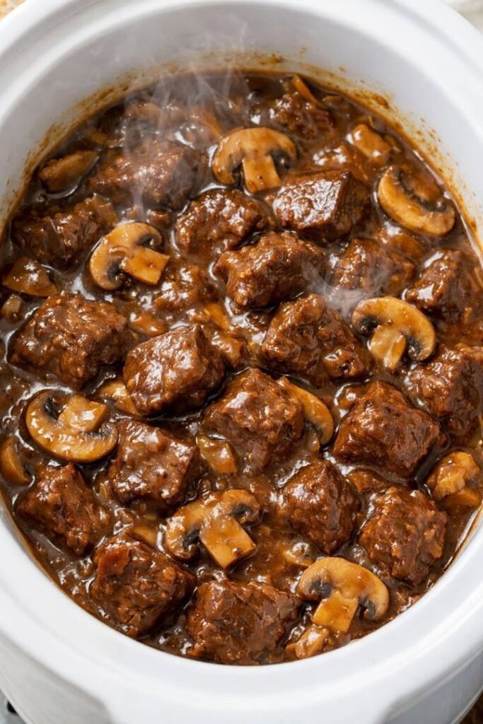 Slow Cooker Beef Tips and Mushrooms